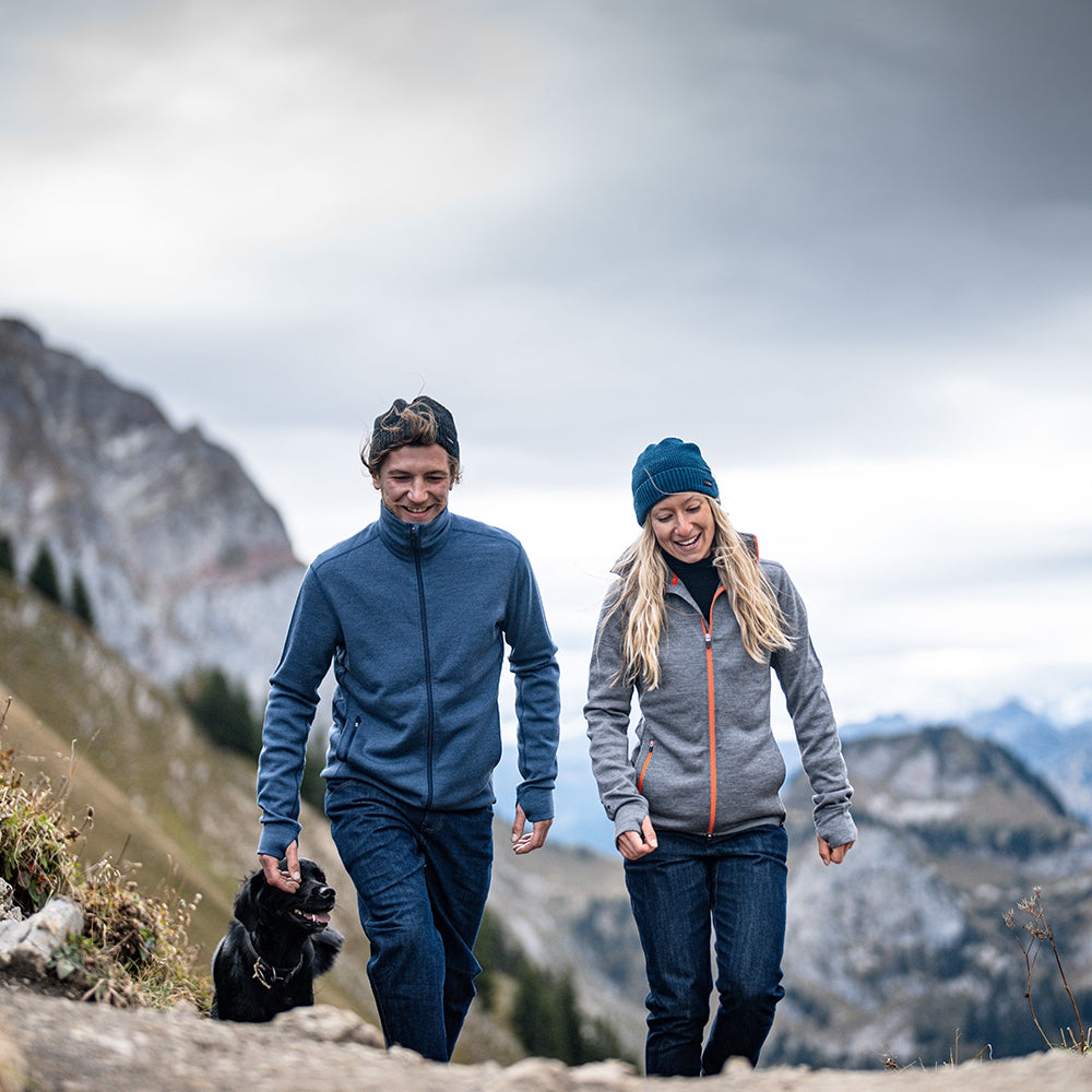 Isobaa | Womens 320 Merino Full Zip (Charcoal/Orange) | Step into a new level of comfort and versatility with our 320 Merino Full Zip Jacket | Model: Estelle
