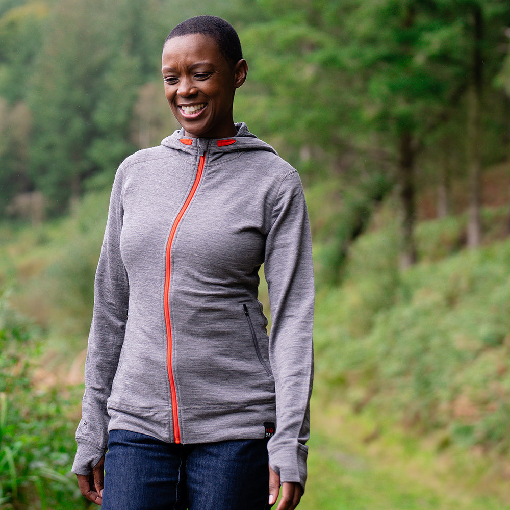 Isobaa | Womens Merino 260 Casual Hoodie (Charcoal) | The best in warmth and versatility: Isobaa 260gm midweight Merino wool hoodie. | Model: Yolisa