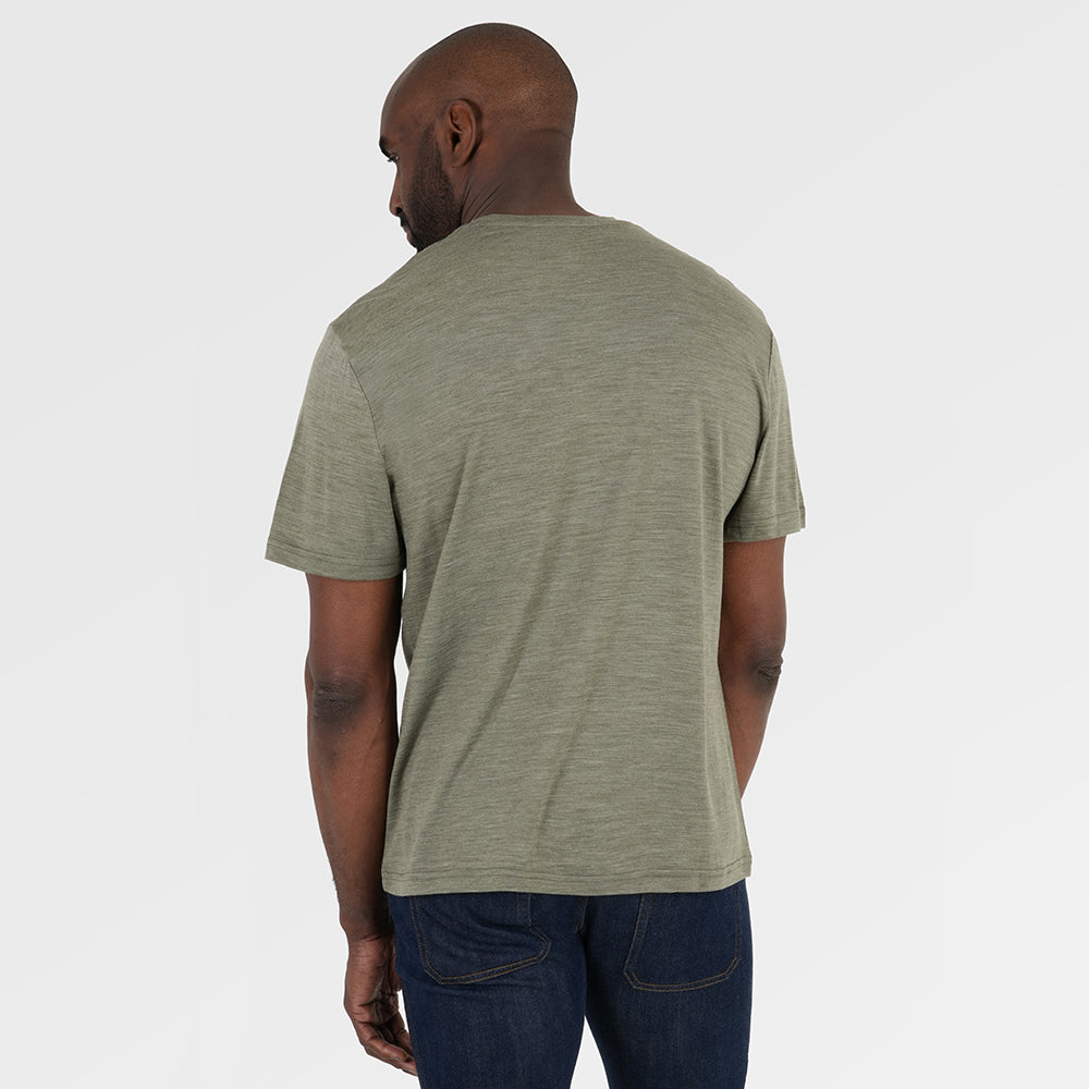 Mens Merino 150 Short Sleeve Relaxed Crew (Olive) | Model: Michael