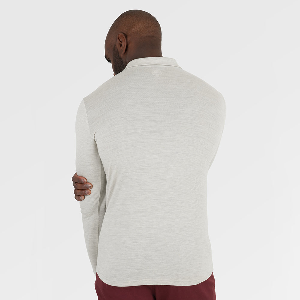Mens Merino 200 Long Sleeve Polo Shirt (Jute Melange) | Model: Michael