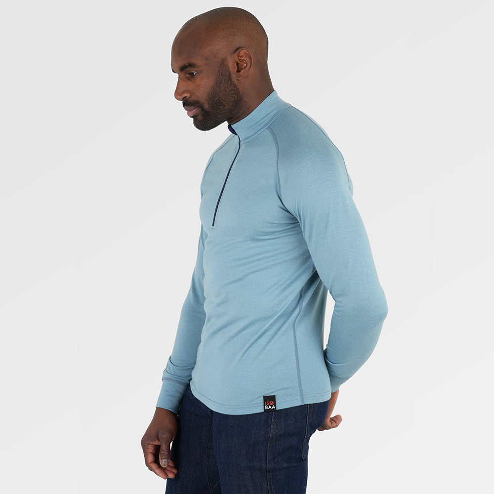 Mens Merino 200 Long Sleeve Zip Neck (Lagoon/Navy) | Model: Michael