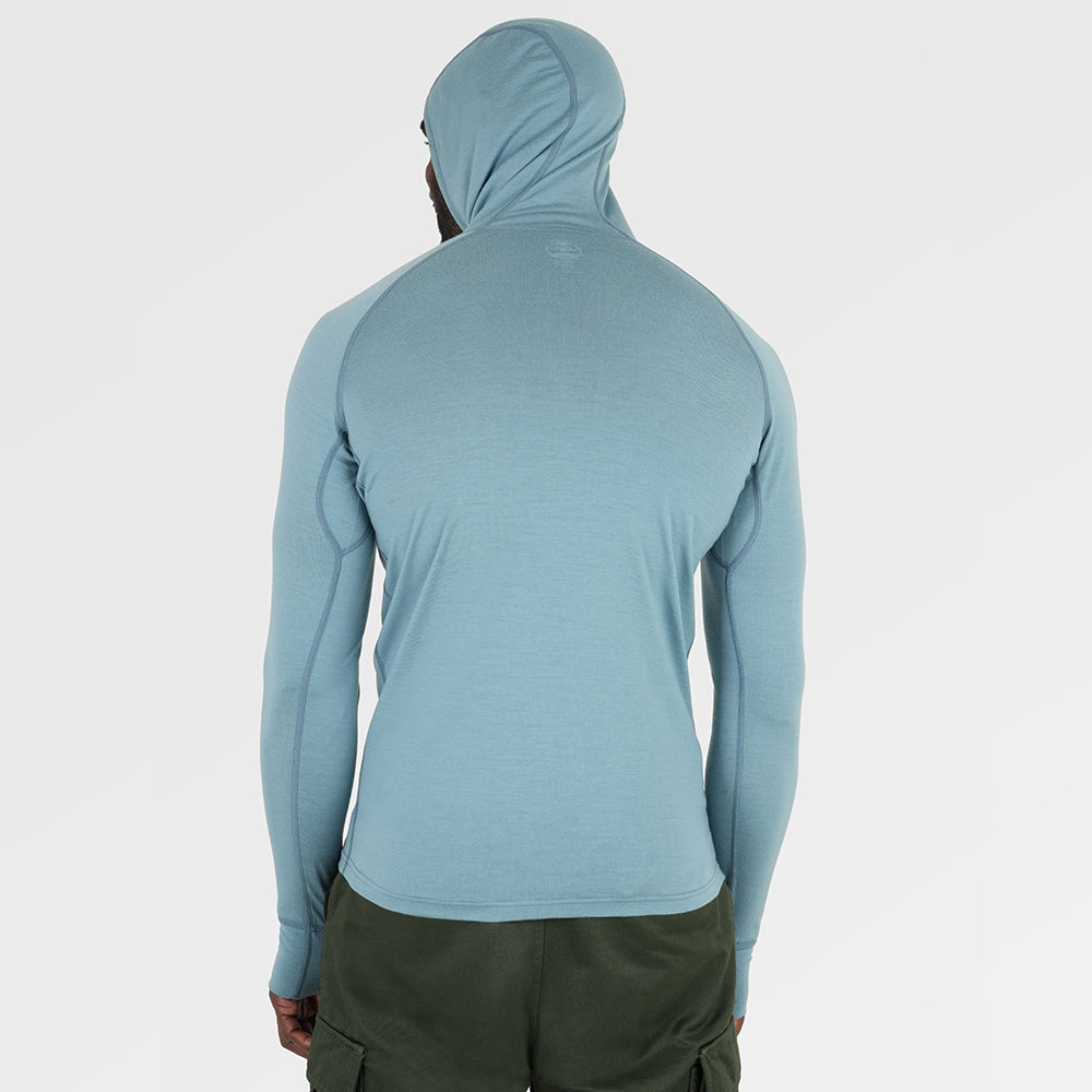 Mens Merino 200 Zip Neck Hoodie (Lagoon/Navy) | Model: Michael