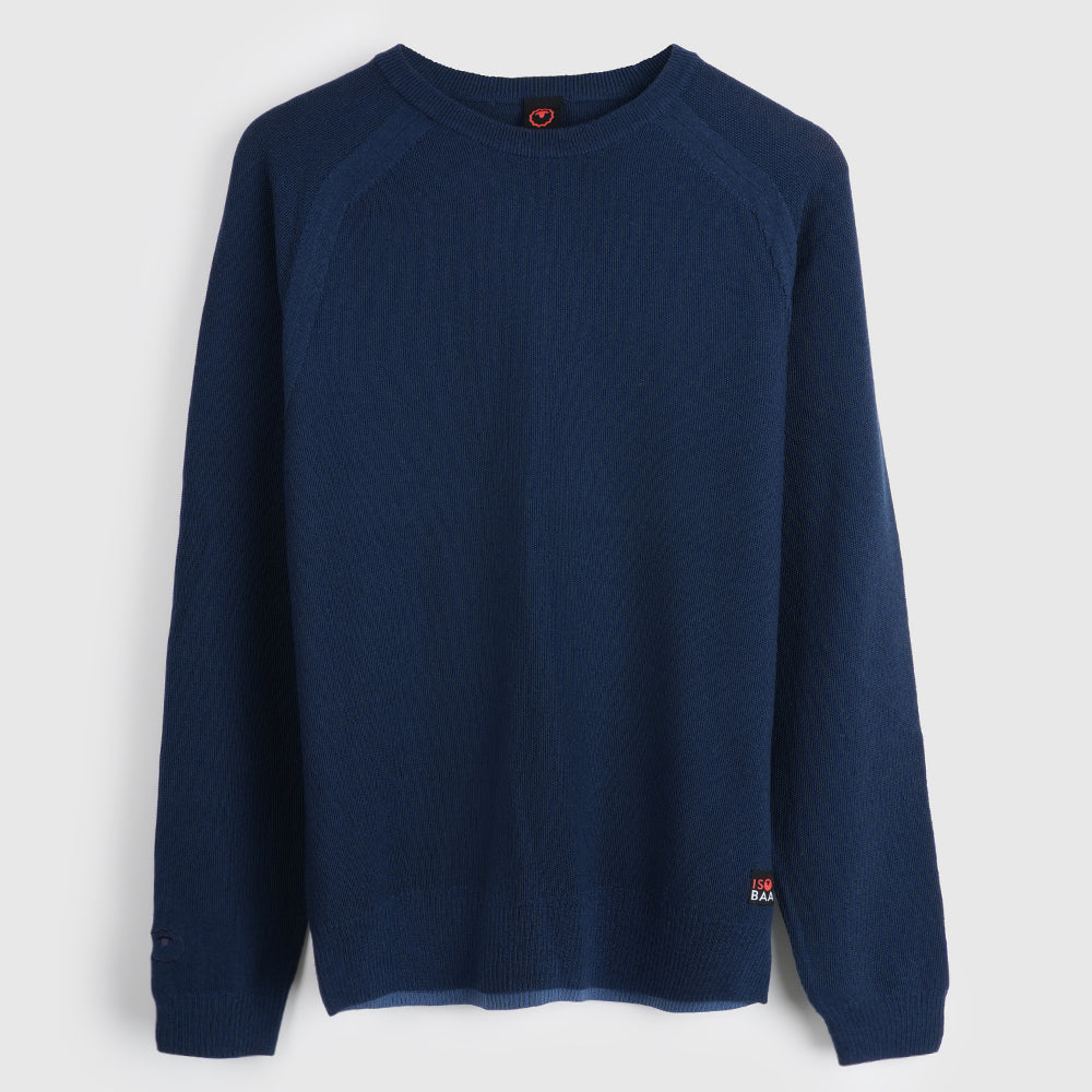 Mens Cinder Merino Moss Stitch Crew Sweater (Navy)