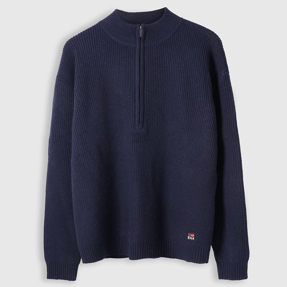 Pull col demi-zip en mérinos Mens Herdwick (Navy)
