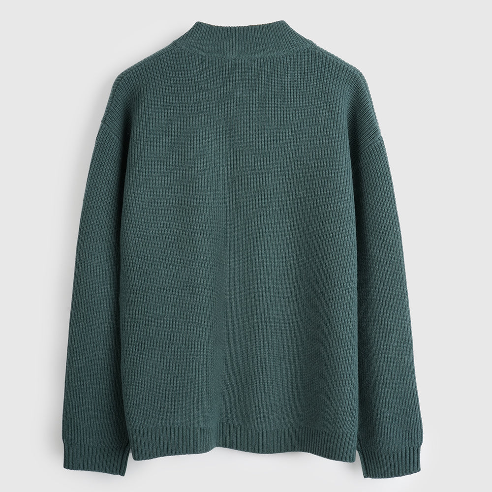 Pull col demi-zip en mérinos Mens Herdwick (Sea Green)