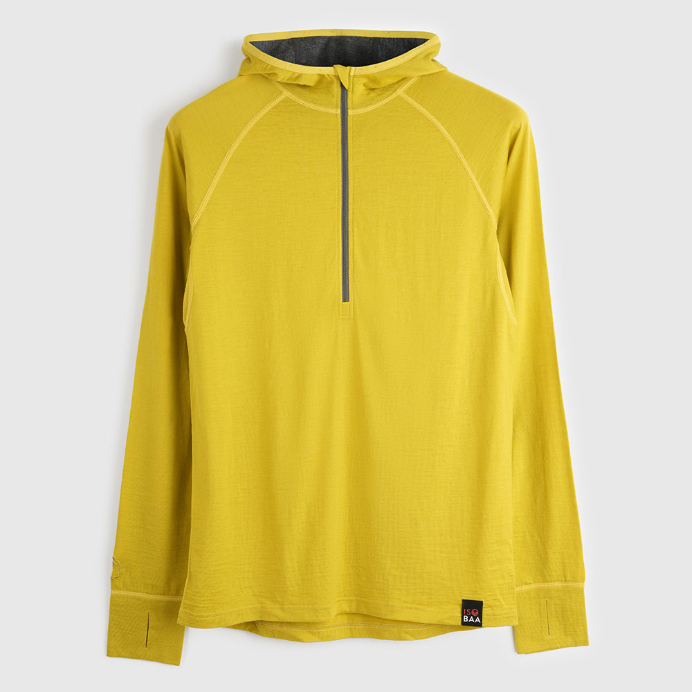 Mens Merino 200 Zip Neck Hoodie (Lime/Smoke)