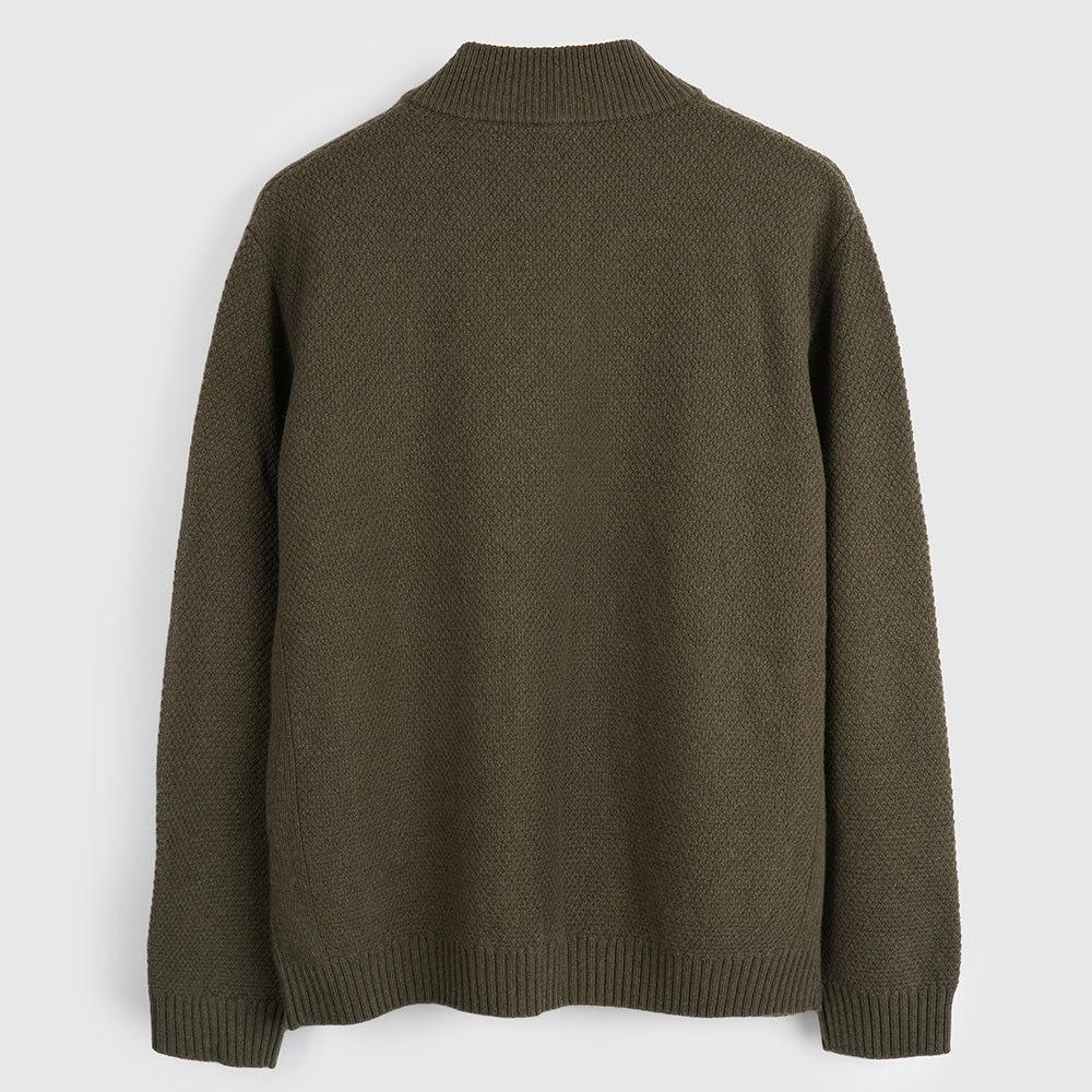 Pull zippé en mérinos Mens Oaken (Dark Olive)