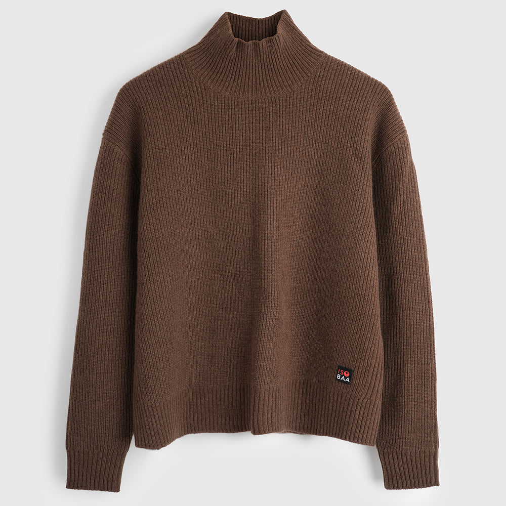 Femme Pull col montant en mérinos Herdwick (Brown)
