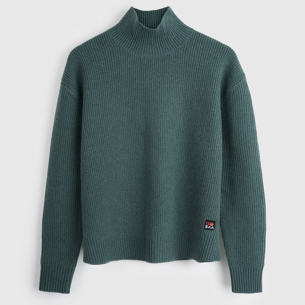 Femme Pull col montant en mérinos Herdwick (Sea Green)