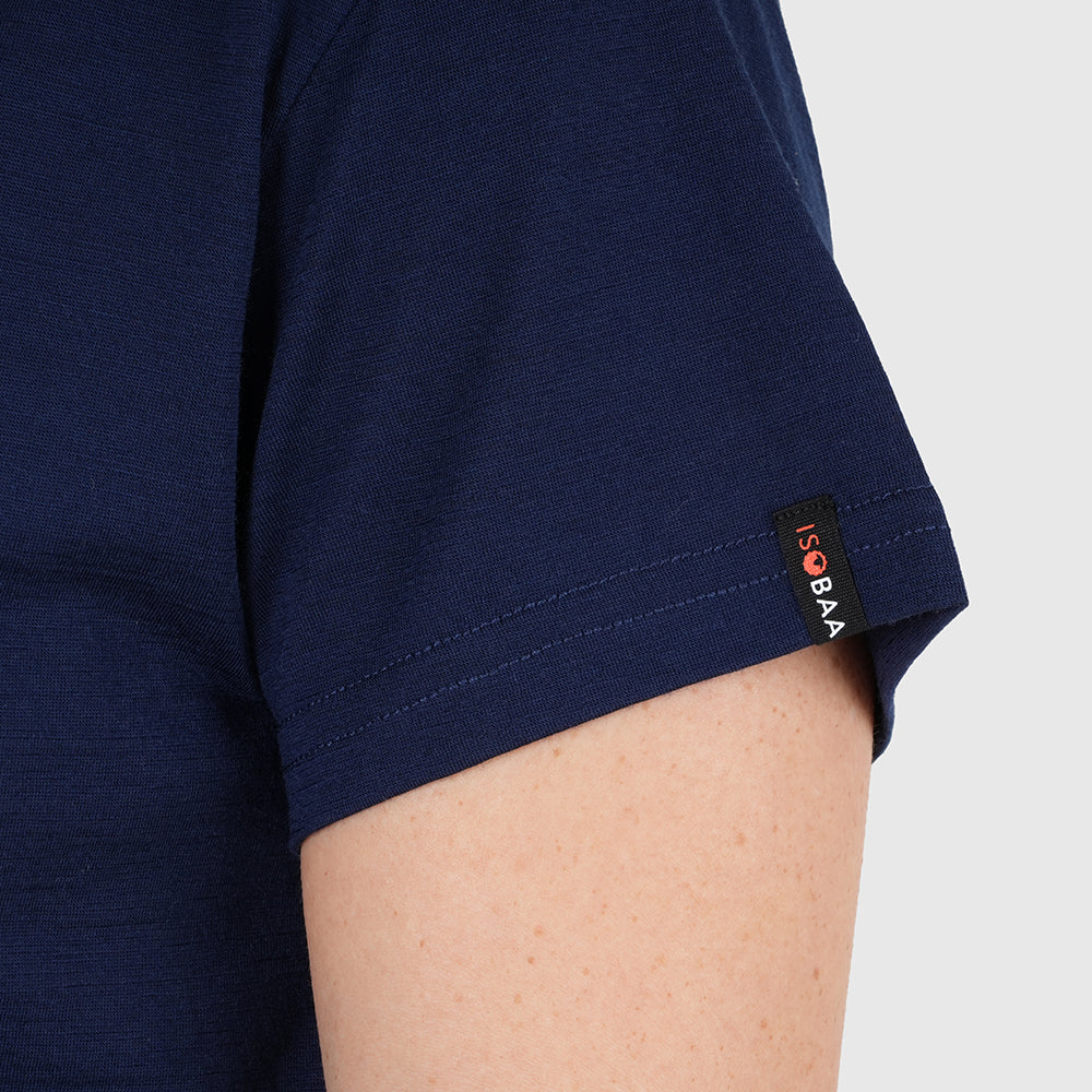 Womens Merino 150 Emblem Relaxed Tee (Navy/Sky)
