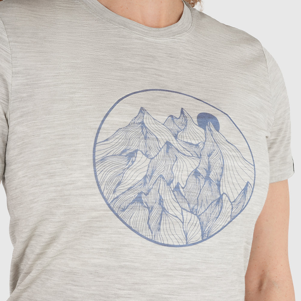 Womens Merino 150 Mountains Tee (Jute/Denim)
