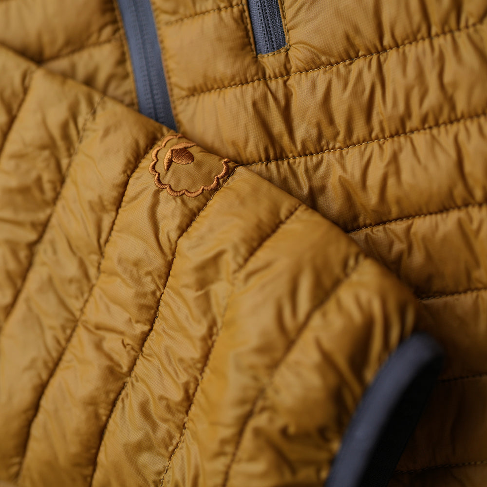 Isobaa | Mens Merino Wool Insulated Jacket (Mustard/Smoke) | Innovative and sustainable design with our Merino jacket.