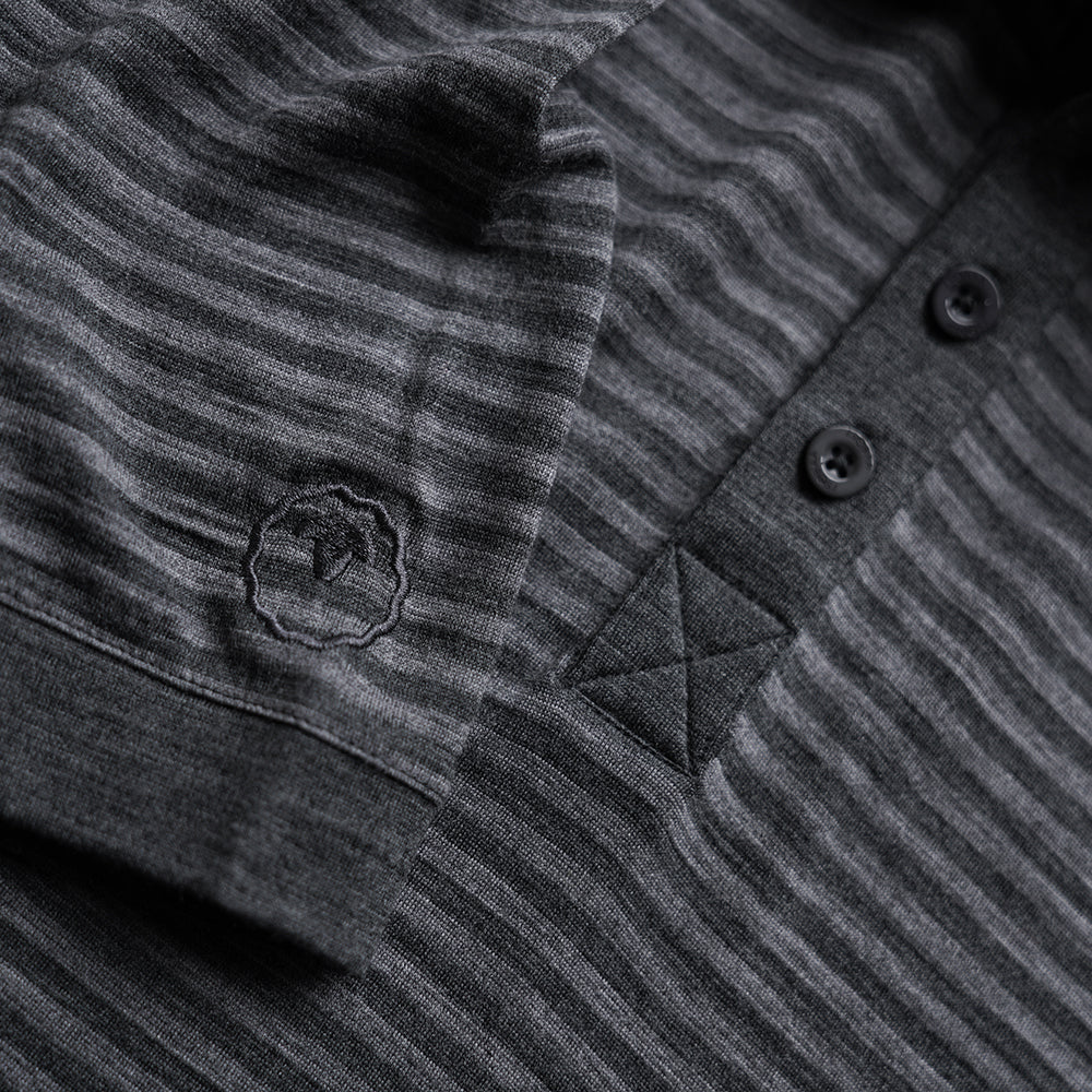 Isobaa | Mens Merino 180 Short Sleeve Polo Shirt (Stripe Smoke/Charcoal) | The ultimate Merino wool polo – perfect for weekend hikes, bike commutes, post-adventure coffee stops, office days, and everything in-between.