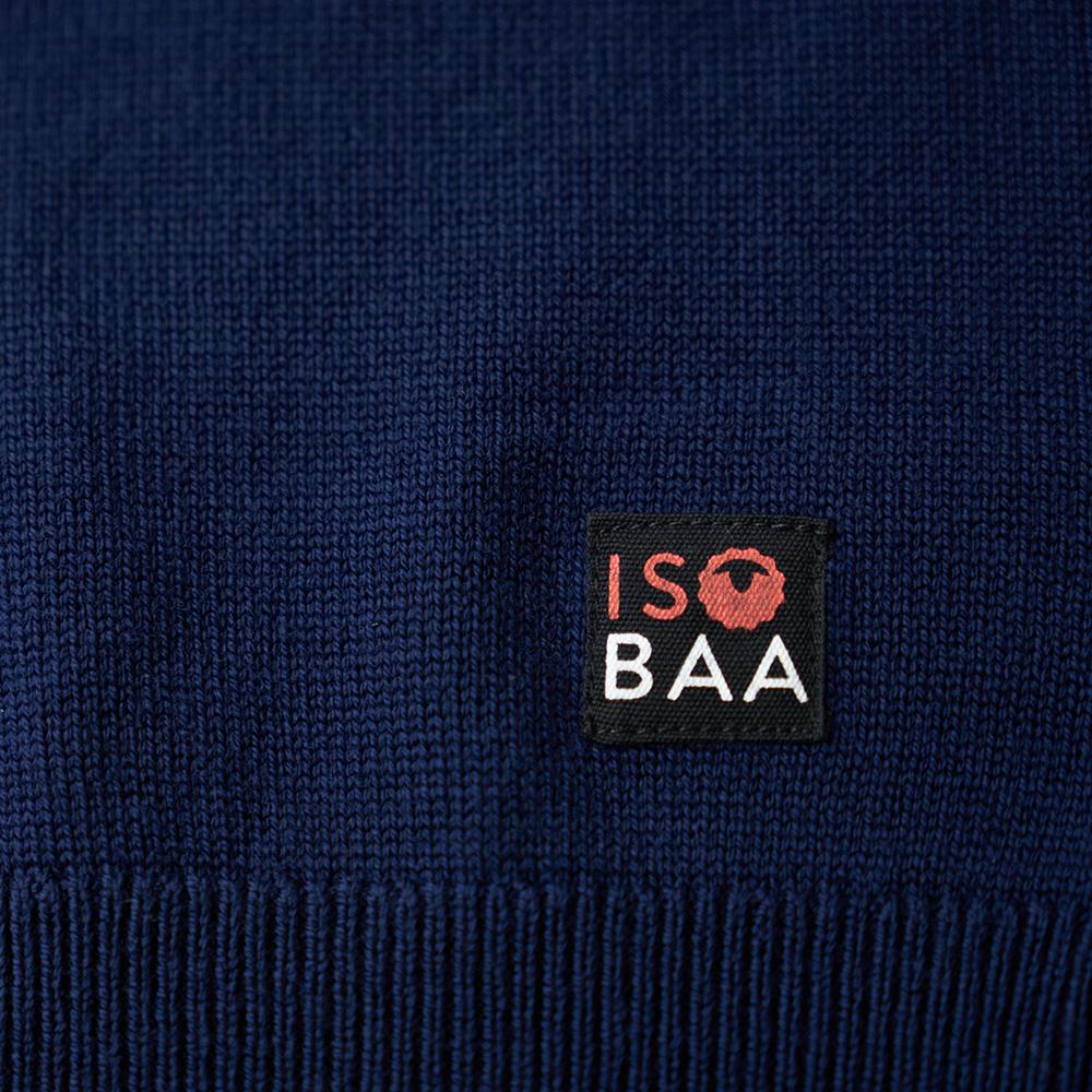 Isobaa | Mens Merino Block Stripe Sweater (Navy/Mustard/Charcoal) | Discover effortless style and exceptional comfort with our extrafine 9-gauge Merino wool crew neck sweater.