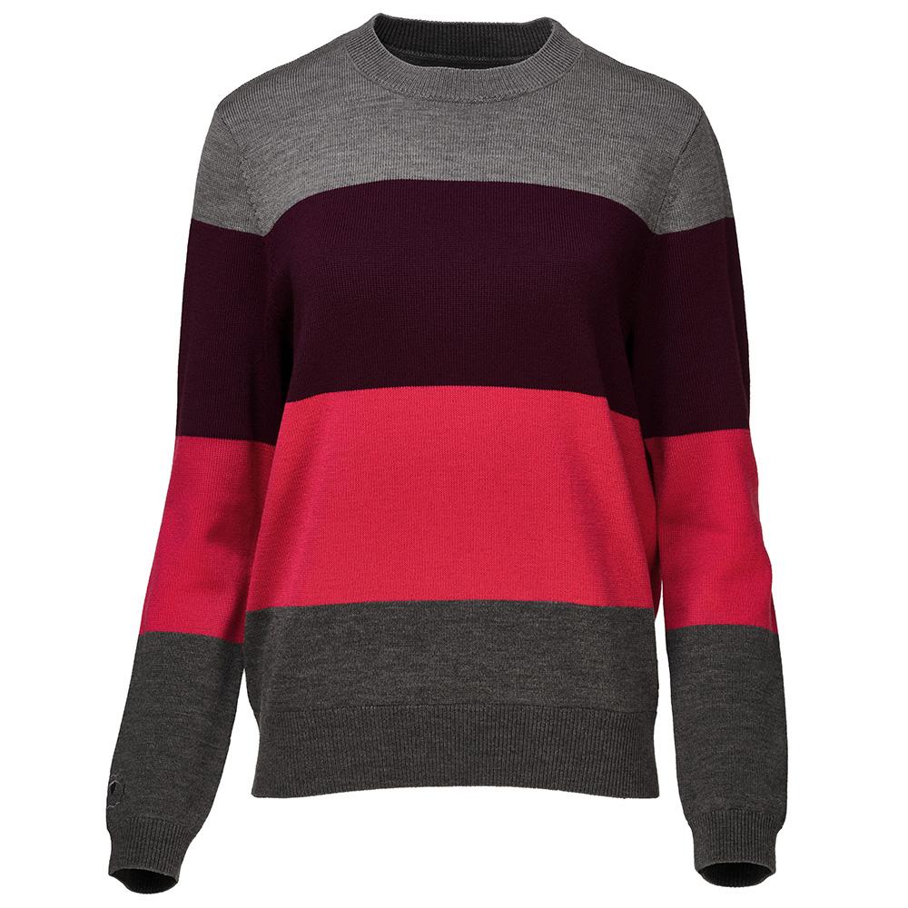Isobaa | Womens Merino Block Stripe Sweater (Charcoal/Wine/Fuchsia/Smoke) | Discover effortless style and exceptional comfort with our extrafine 9-gauge Merino wool crew neck sweater.