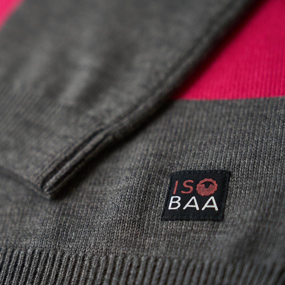 Isobaa | Womens Merino Block Stripe Sweater (Charcoal/Wine/Fuchsia/Smoke) | Discover effortless style and exceptional comfort with our extrafine 9-gauge Merino wool crew neck sweater.