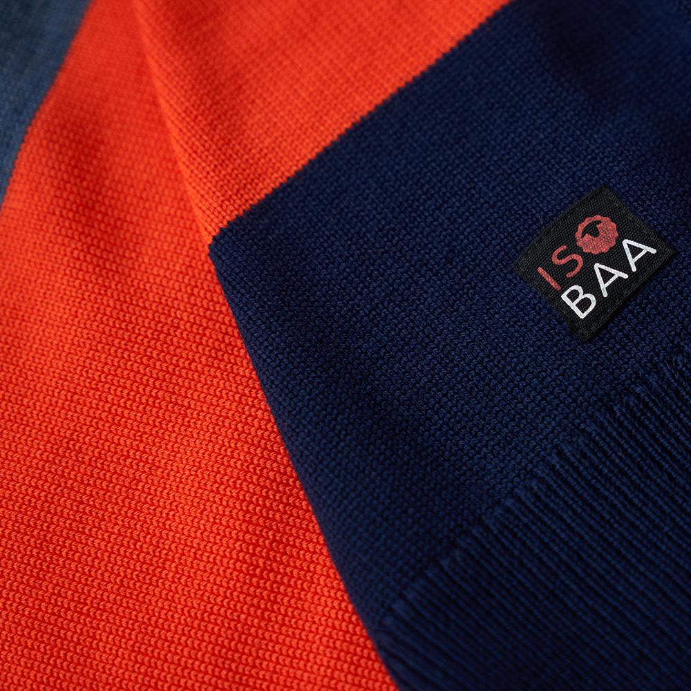 Isobaa | Womens Merino Block Stripe Sweater (Smoke/Denim/Orange/Navy) | Discover effortless style and exceptional comfort with our extrafine 9-gauge Merino wool crew neck sweater.