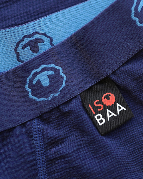 Close-up of a navy merino waistband