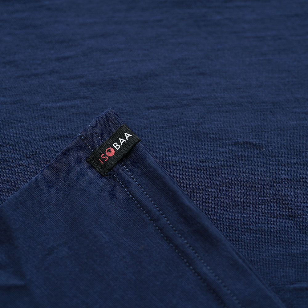 Isobaa | Mens Merino 150 Emblem Tee (Navy/Orange) | Conquer trails and city streets in comfort with Isobaa's superfine Merino T-Shirt.