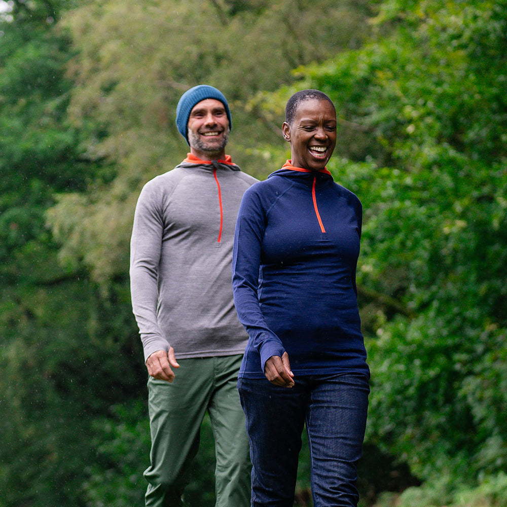 Isobaa | Womens Merino 200 Zip Neck Hoodie (Navy) | The ultimate 200gm Merino wool hoodie. | Model: Yolisa
