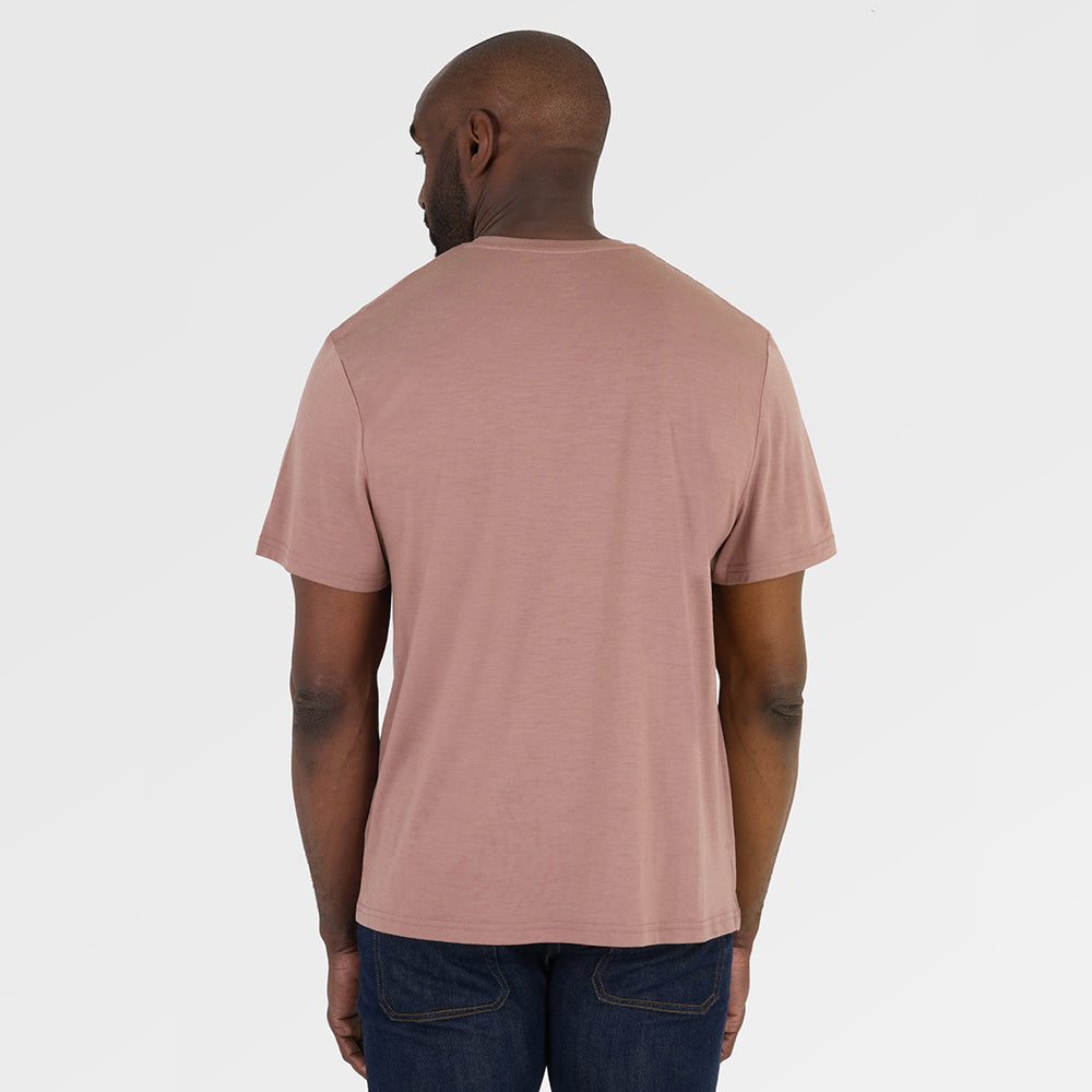 Mens Merino 150 Camping Relaxed Tee (Burlwood) | Model: Michael