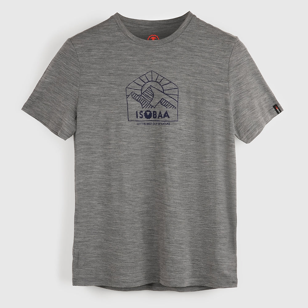 Mens Merino 150 Sketched Sunset Tee (Charcoal/Navy)