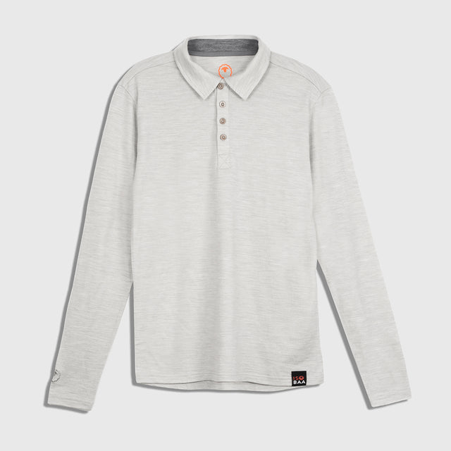 Mens Merino 200 Long Sleeve Polo Shirt (Jute Melange)