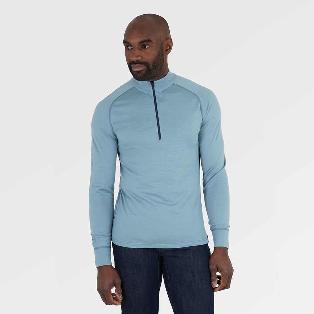 Mens Merino 200 Long Sleeve Zip Neck (Lagoon/Navy) | Model: Michael