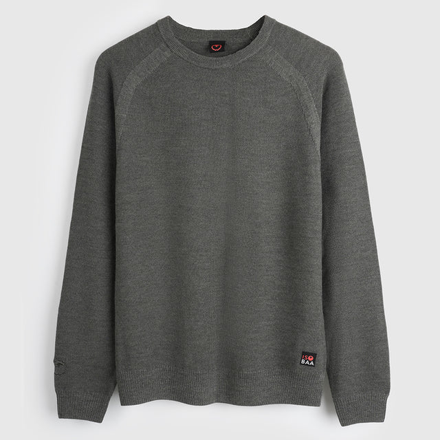 Homme Pull col rond Cinder Mérinos point de riz (Dark Olive)