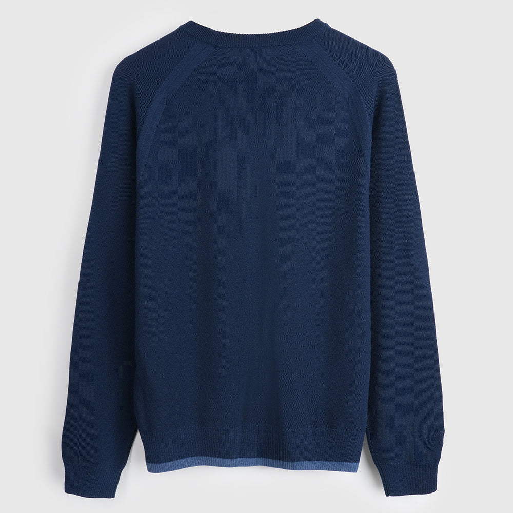 Homme Pull col rond Cinder Mérinos point de riz (Navy)