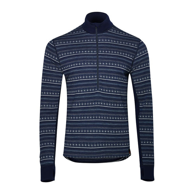 Mens Merino Blend 250 Fairisle Jacquard Long Sleeve Zip Neck (Navy/Denim/Cloud)