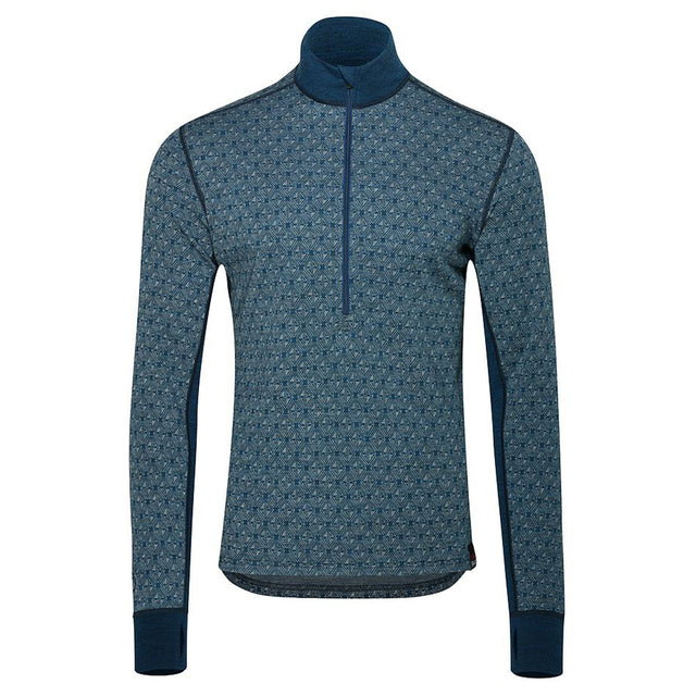 Mens Merino Blend 250 Geometric Jacquard Long Sleeve Zip Neck (Petrol/Ocean)