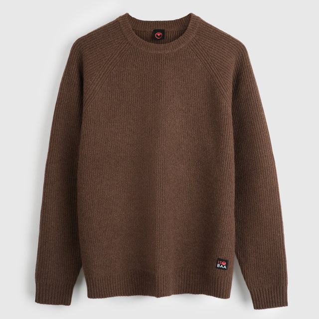 Pull col rond en mérinos Mens Herdwick (Brown)
