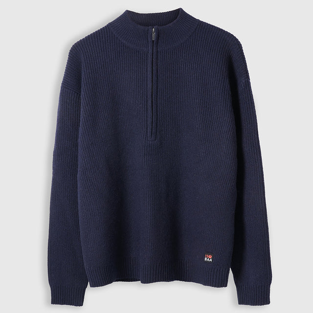 Pull col demi-zip en mérinos Mens Herdwick (Navy)