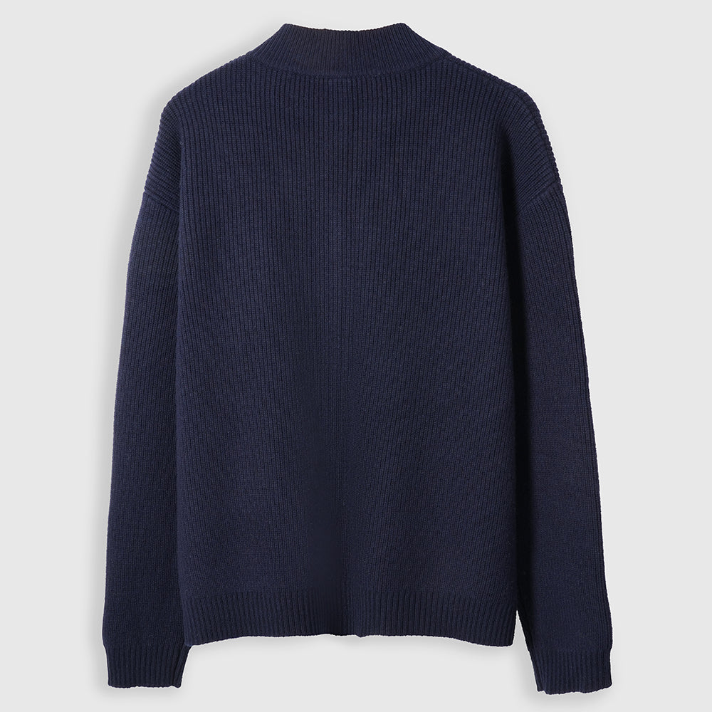 Pull col demi-zip en mérinos Mens Herdwick (Navy)
