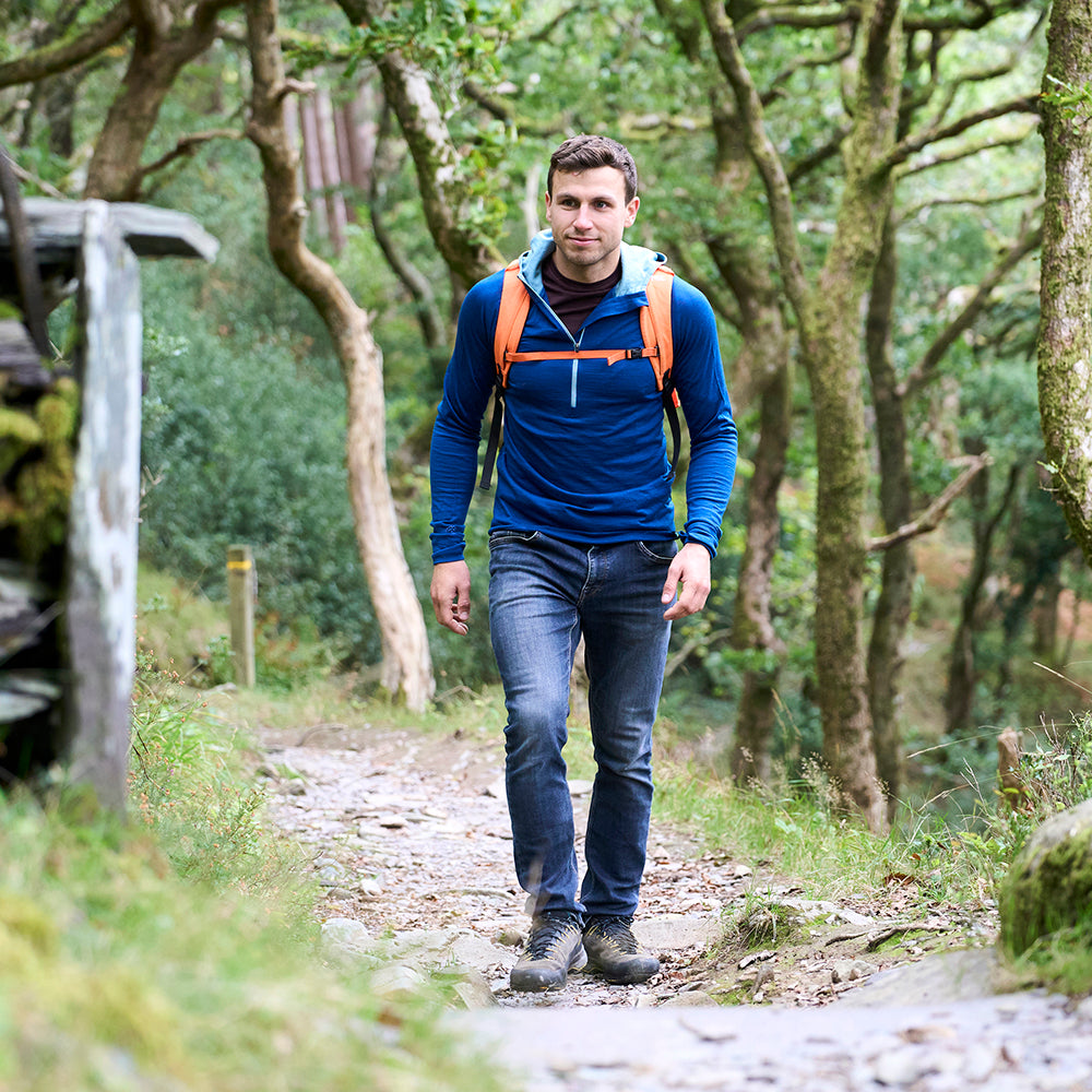 Mens Merino 200 Zip Neck Hoodie (Poseidon) | Model: James