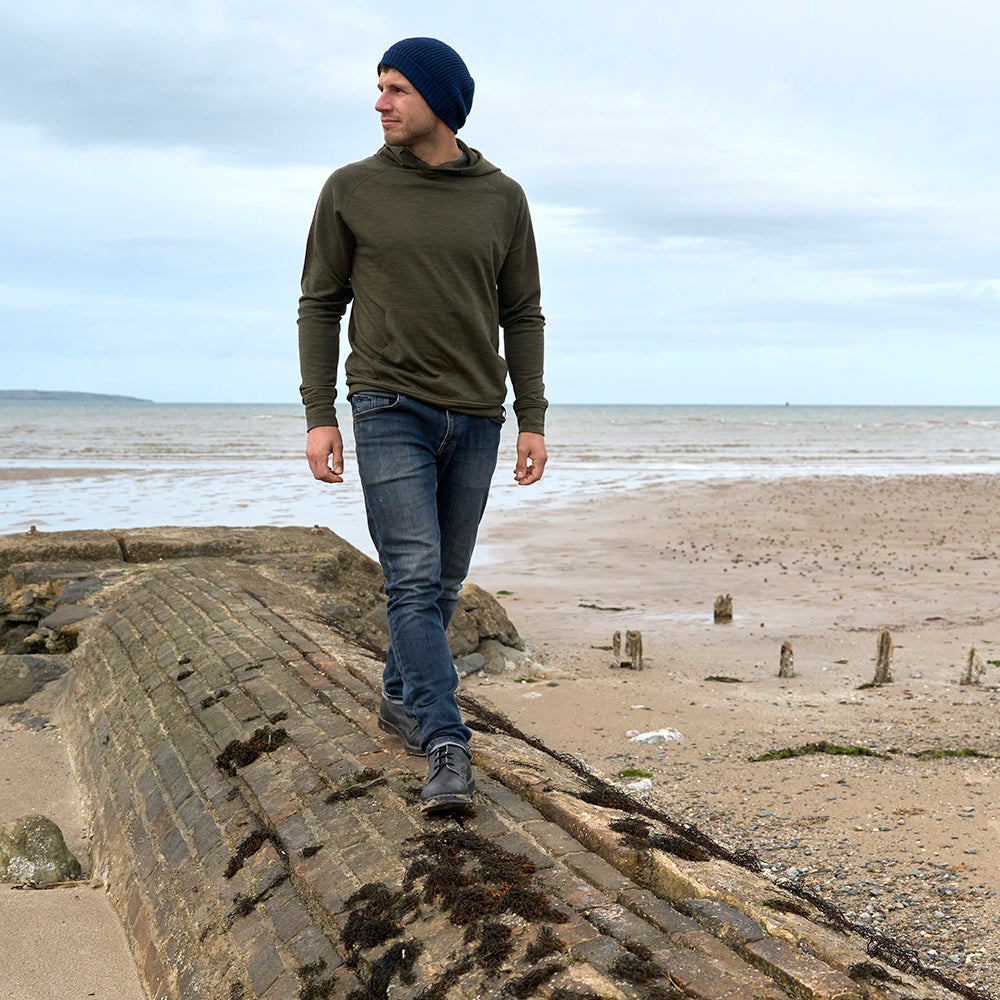 Mens Merino 260 Lounge Hoodie (Dark Olive) | Model: James