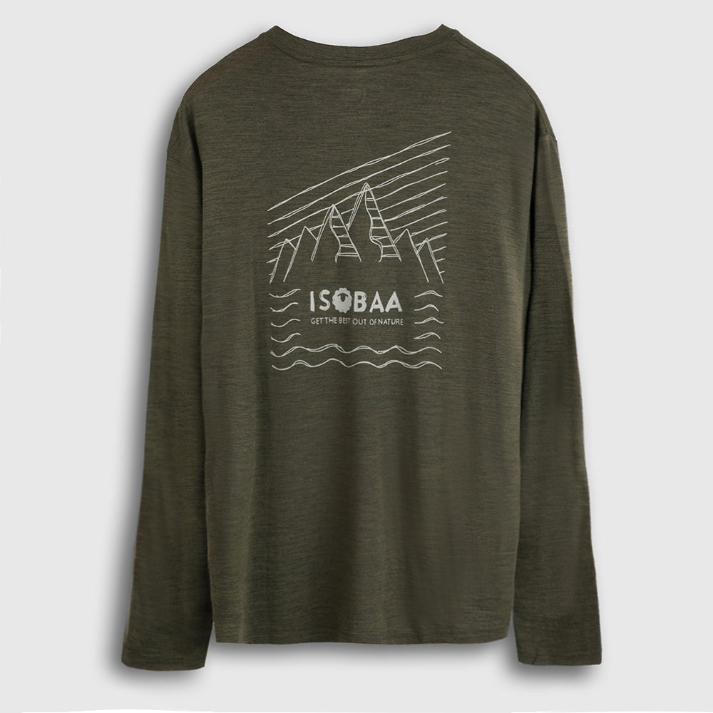 Mens Sketched Horizon Merino 150 LS Relaxed Tee (Dark Olive)
