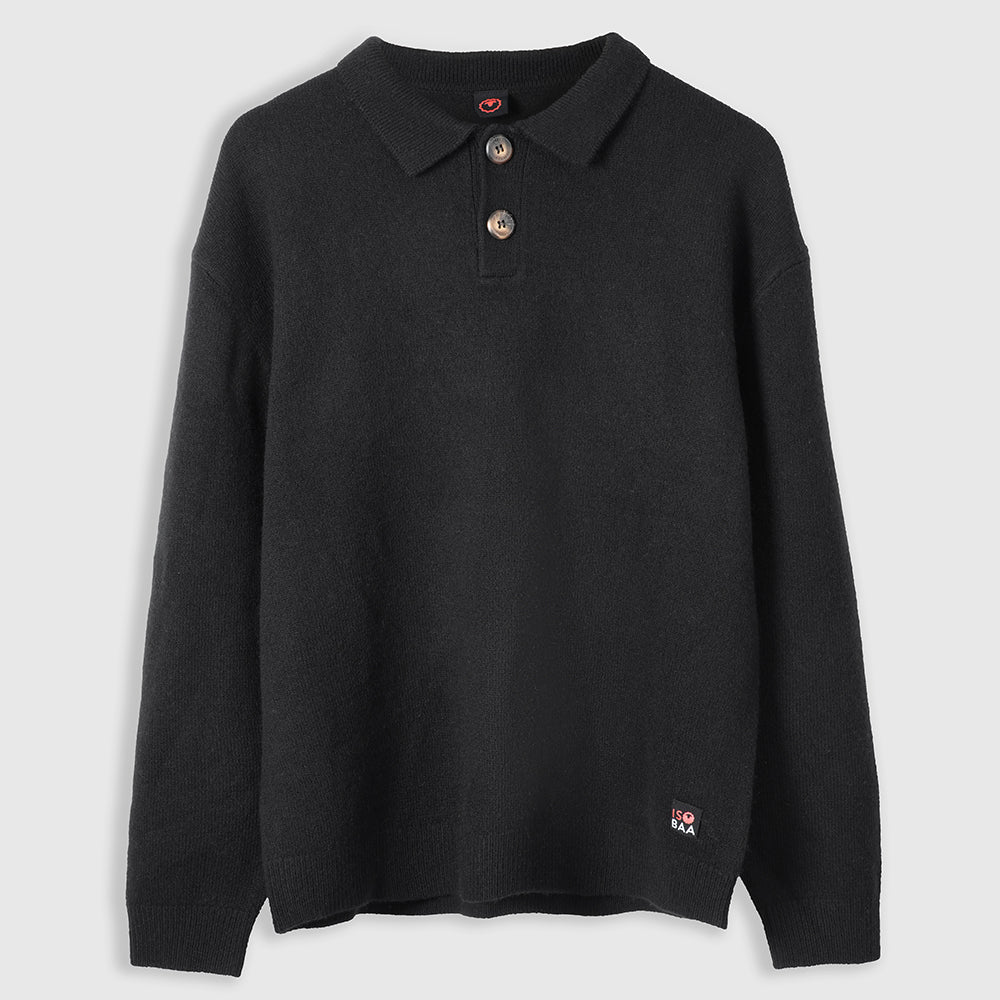Homme Pull polo en mérinos Solace (Black)