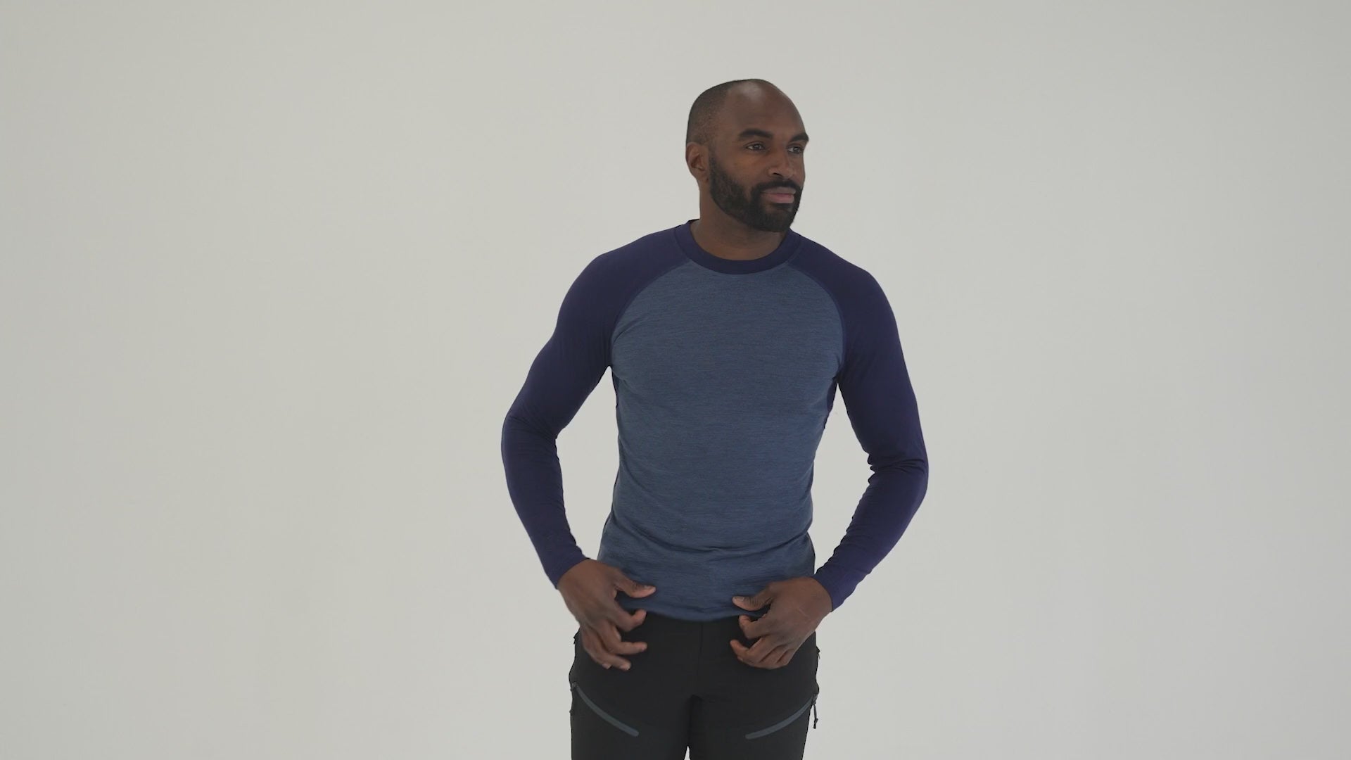 Mens Merino 180 Baseball Crew (Denim/Navy) | Model: Michael