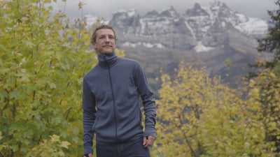 Isobaa | Mens 320 Merino Full Zip (Denim/Navy) | Step into a new level of comfort and versatility with our 320 Merino Full Zip Jacket | align: 45% 60% | Model: Baudoin