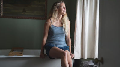 Isobaa | Womens Merino Blend 160 PJ Cami (Ocean Melange) | Indulge in cosy evenings and restful nights with Isobaa's Merino blend cami. align: 50% 70% | Model: Amy