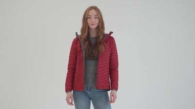 Womens Merino Wool Insulated Jacket (Red/Smoke) | Model: Sophie