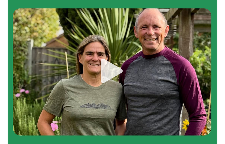 Richard and Jackie smiling in a garden. Video about becoming Isobaa ambassadors.