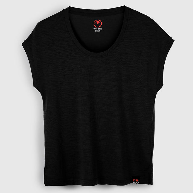 Womens Merino Blend 125 Ultrafine SS Scoop Top (Black)