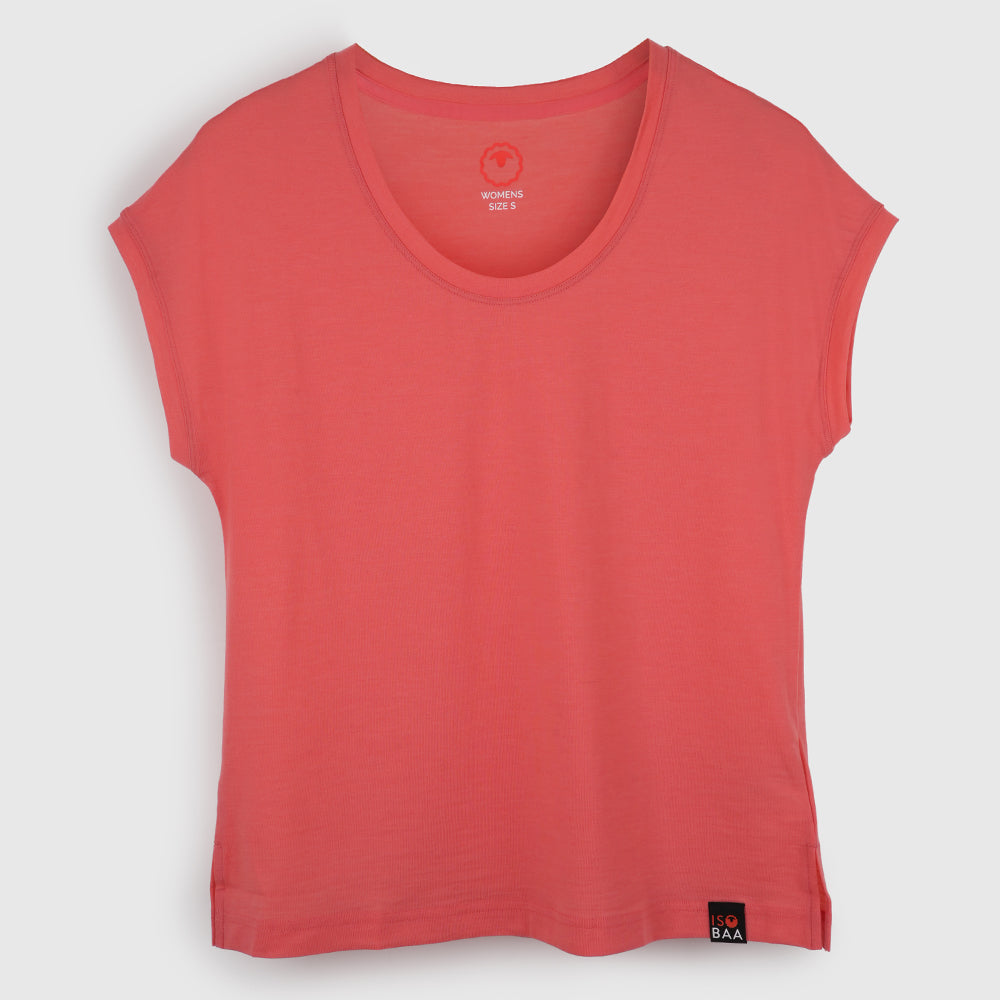 Womens Merino Blend 125 Ultrafine SS Scoop Top (Coral)