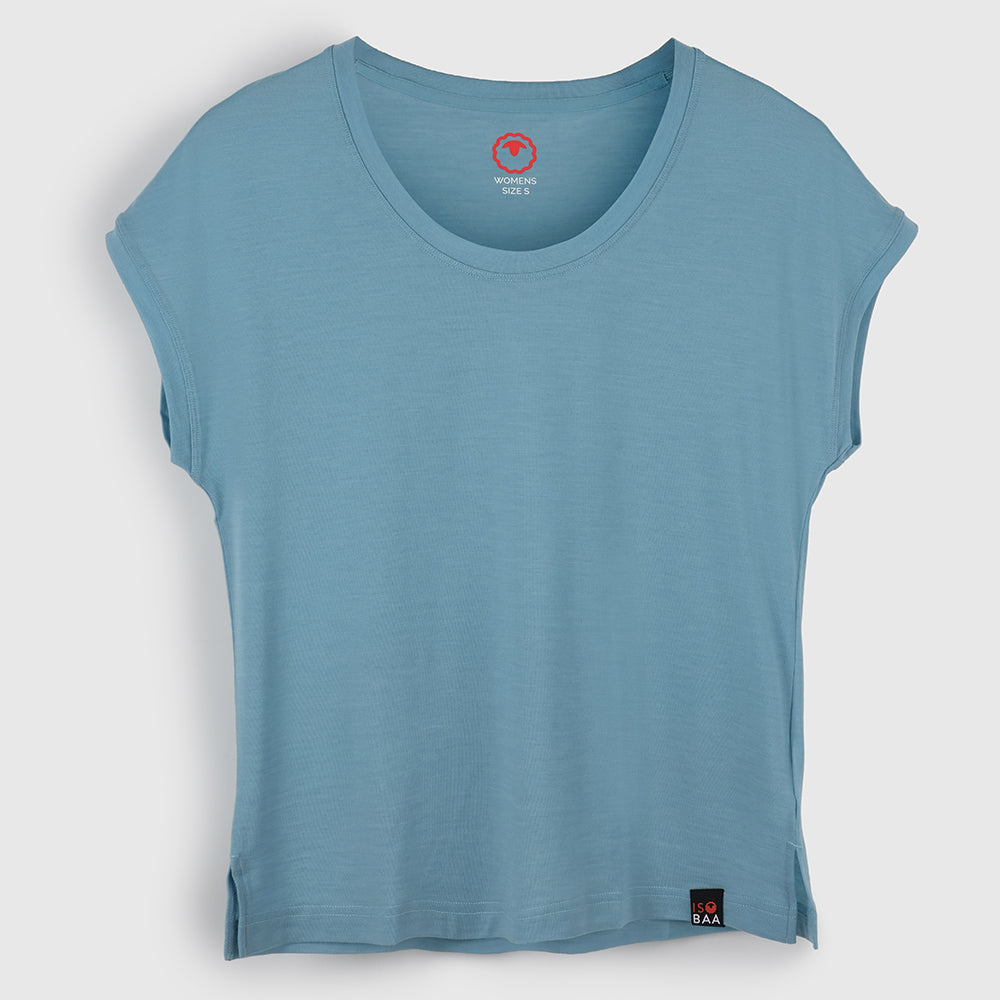 Womens Merino Blend 125 Ultrafine SS Scoop Top (Lagoon)