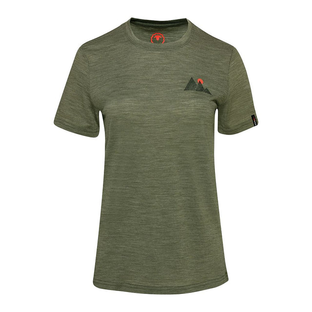 Isobaa Womens Merino 150 Sunset T-Shirt (Olive Melange/Black)