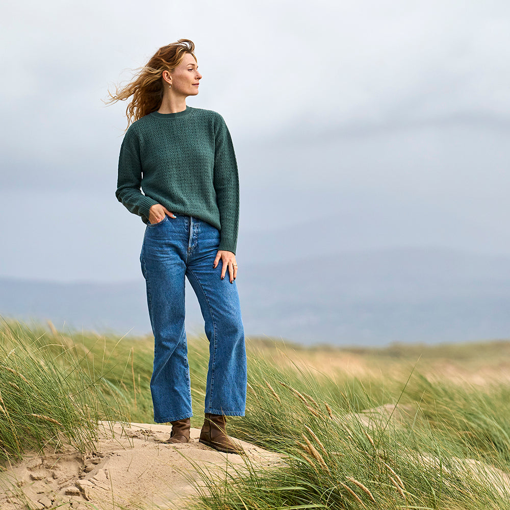 Womens Clover Merino Crew Sweater (Sea Green) | Model: Emma