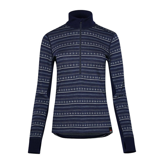 Womens Merino Blend 250 Fairisle Jacquard Long Sleeve Zip Neck (Navy/Denim/Agave)